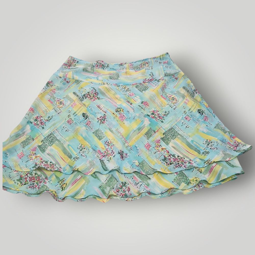 Pierre Cardin Women's PLUS 16W Multicolor Pastels Ruffled Layered Mini Skirt